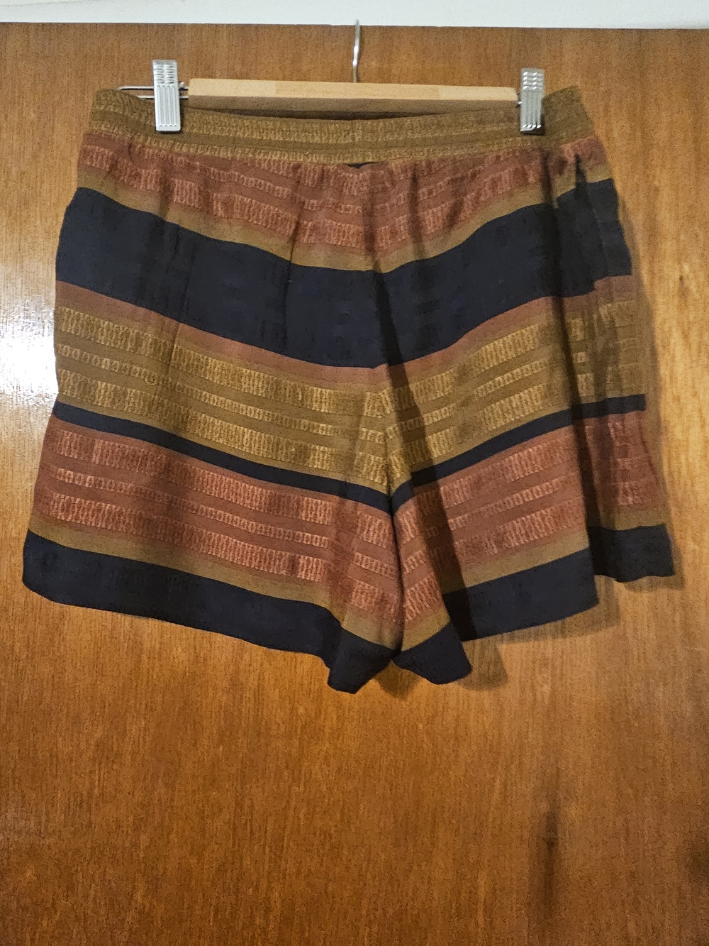 H&M High-Waist Striped Women’s Shorts in Olive, Rust, and Black